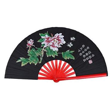 Imagem de Ventilador Dioche Tai Chi, Ventilador tradicional chinês de bambu Kung Fu artes marciais Ventilador de seda mão direita Wushu Dance Training Fan, Preto