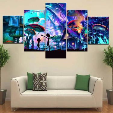 Imagem de Quadro Decorativo O Mundo De Rick E Morty Em Tecido 129x63
