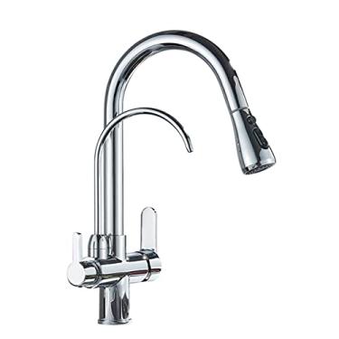 Imagem de Torneira de cozinha filtro torneira de cozinha de latão de níquel escovado com água pura estilo pull out torneira de cozinha rotatble guindaste quente e frio, cromo, china