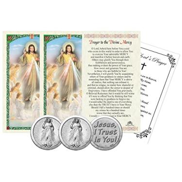 Imagem de Trendzeen Cartões de Oração da Divina Misericórdia - com Moeda de Jesus Cristo, Cartão de Oração do Senhor | Token de Bolso Jesus I Trust In You, Cartão Católico da Divina Misericórdia Sagrada