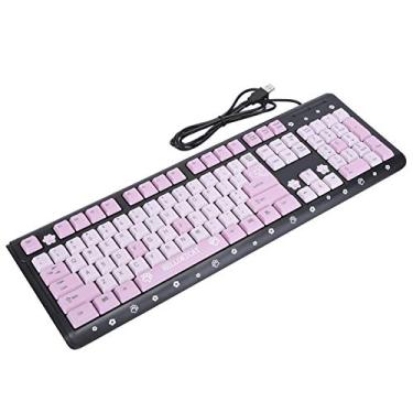 Imagem de Teclado de tamanho completo, teclado USB com fio, teclado de 104 teclas, teclado flexível, ultrafino, fofo, silencioso, universal, para notebook de laptop de escritório em casa (preto e rosa)