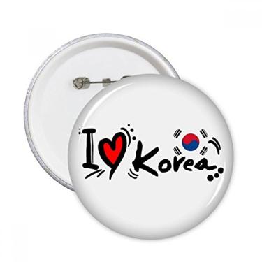 Imagem de I Love Korea Word Flag Love Heart Illustration Pins redondos Emblema Emblema Acessório Decoração 5 peças