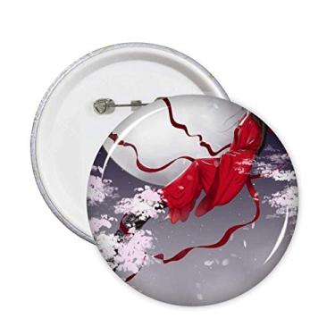 Imagem de Broche de aquarela em estilo chinês com lua vermelha e símbolo de botão, 5 peças