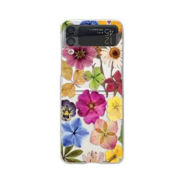 Imagem de Para samsung z flip 4 caso flor pintada transparente caixa de telefone dobrável para samsung z flip 3 zflip3 5g à prova de choque duro pc, a, para z flip 3