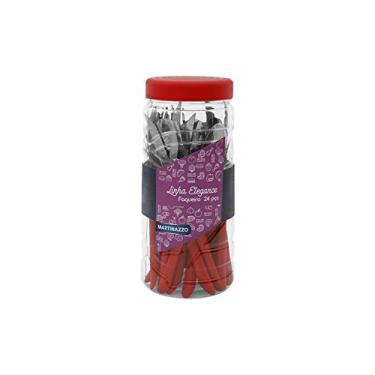Imagem de Faqueiro 24 Peças com Pote Cabo Plástico Aço Inox Elegance Vermelho Martinazzo Vermelho