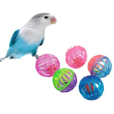Imagem de YANQIN Conjunto de 5 bolas de sino de pássaro para treinamento de brincar de mastigar, gaiola de papagaio colorida, brinquedo de petisco de calopsita periquito, caiques conure, pequeno pé de cachorro, cor aleatória (C)