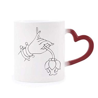 Imagem de Caneca personalizada flor de mão padrão simples sensível ao calor Caneca vermelha muda de cor