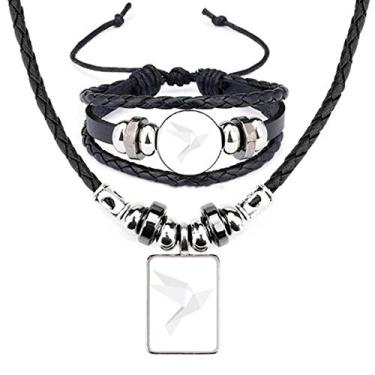 Imagem de Conjunto de joias de pulseira de couro com estampa de pombo abstrata de origami branco