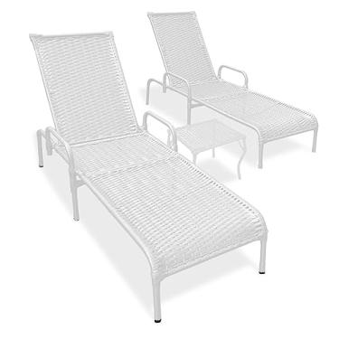 Imagem de Kit 2 Cadeiras Espreguiçadeira Catar com Mesa De Centro (Branco)
