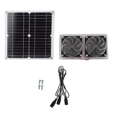 Imagem de Kit de Ventilador de Painel Solar, Cabo de Extensão Pequeno, Estufa Dupla, Casa de Animais de Estimação para 130cm, 15w, Painéis Solares de Jardim de Estufa