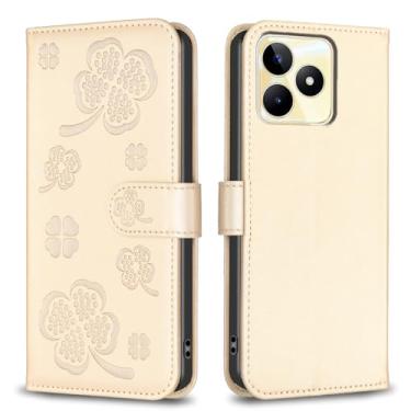 Imagem de Para Realme C53, capa carteira com 3 cartões e 1 compartimento para dinheiro, capa de telefone flip de couro PU à prova de choque compatível com Realme C53 17.1 cm (dourado)