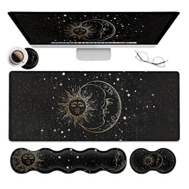 Imagem de JVGFYNKL Mouse pad grande estendido + suporte de descanso de pulso para teclado, descanso de pulso ergonômico com espuma de memória fácil de digitar, conjunto de 4 peças de almofadas de mesa para