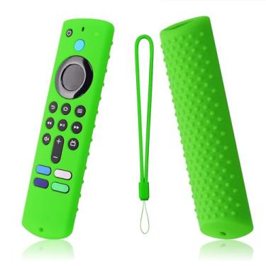 Imagem de Capa de controle remoto verde brilhante compatível com Lenovo/TCL FireTV Stick 3ª geração/controles remotos 4K, capa protetora de silicone antiderrapante com cordão, GITD!