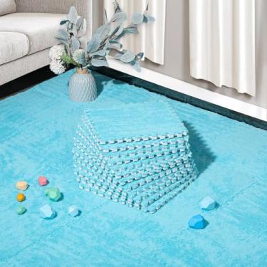 Imagem de 12 Pcs Plush Interlocking Carpet Tiles，Non-Toxic Foam Carpet Tiles for Toddler Baby，Machine-Washable，Anti-Slip，EVA Foam Interlocking Tiles for Floor, Nursery, Playroom, Blue