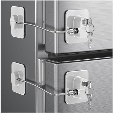 Imagem de Pacote com 2 fechaduras de porta de geladeira, à prova de crianças, para freezer, armários e gavetas, fritadeira a ar de forno a ar, armários, janelas, portas - sem necessidade de ferramentas ou
