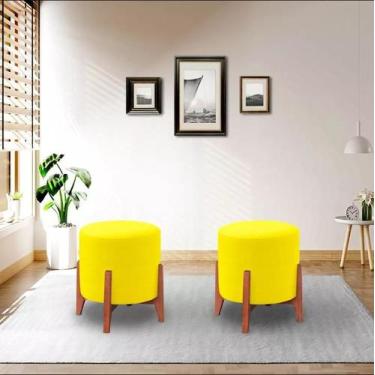 Imagem de kit 2 Banqueta Puff Thor Luxo Madeira Maciça - ME ecommerce, amarelo