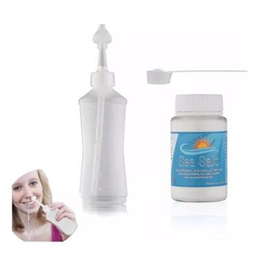 Imagem de Soro Lavagem Nasal Pó 100g + Frasco Limpeza Nariz Bico Reto - Sea Salt