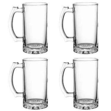 Imagem de Kit 4 Copos Caneca De Vidro Chopp Cerveja 480ml Com Alça - Lyor
