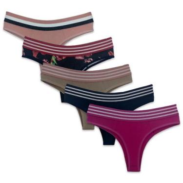 Imagem de Kit com 5 Tangas Fio Listras Algodão Penteado - Click Mais Bonita, G