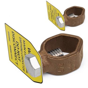 Imagem de Braçadeira de haste de cobre de liga de cobre listada pela C & UL, código de reunião UL-467 Conector de aterramento de bronze enterro direto com etiqueta de aviso (braçadeira de bronze + etiqueta de