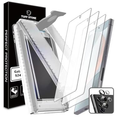 Imagem de [3 + 1] [kit de instalação] 3 películas de vidro híbrido flexíveis transparentes + 1 protetor de lente entalhada 3D + EZ KIT ZERO compatível com Samsung Galaxy S24 5G 2024 alinhamento perfeito