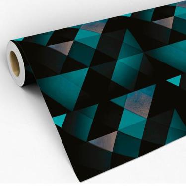 Imagem de Papel de Parede Lavável Geométrico Preto e Verde Ladrilhos - 7decorsto