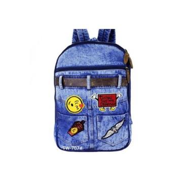 Imagem de Mochila Escolar Jeans Super Atual Em Estilo Patches Tw707 - plat
