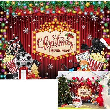 Imagem de BINQOO Pano de fundo de noite de filme de Natal Feliz Natal Vestir Glitter Tapete Vermelho Floco de Neve Foto Prêmios Festas Feriado Família Tema do Filme Banner