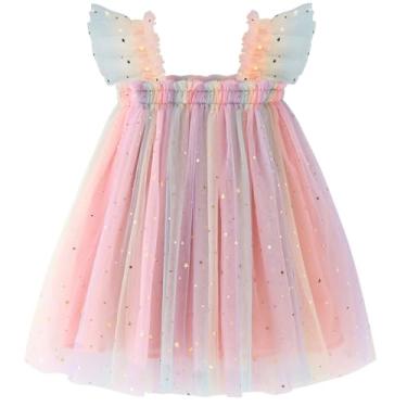 Imagem de AGQT Vestido tutu de tule para bebês meninas tamanho 9M-5T, 7270 g # Manga Mosca Sólida - Estrela Rosa Arco-íris, 2-3 Anos