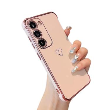 Imagem de ZTOFERA Capa para Samsung Galaxy S23 5G, linda estampa de corações de amor com borda banhada de luxo com proteção de lente de câmera, capa de telefone para Galaxy S23 5G 6,1 polegadas, rosa