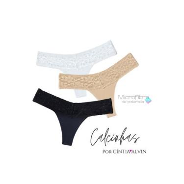 Imagem de 3 Calcinha Preta Microfibra Fio Duplo Renda Casual Dia A Dia. - CINTIA