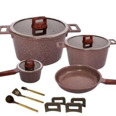 Imagem de Jogo Panelas Indução Antiaderente Revestimento Mármore Cerâmico 4 peça