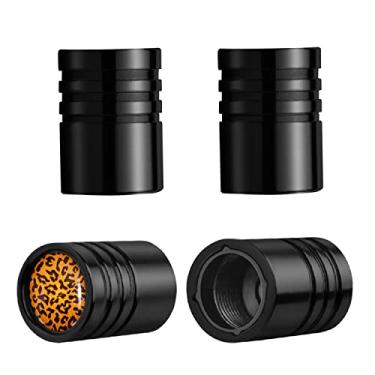 Imagem de Tampas de pneu, pacote com 4 tampas de válvula de haste para pneus e tampas de ar de pneu, resistente à corrosão, com forro de plástico de liga de alumínio, à prova de vazamento, emblema de leopardo para carro, caminhão, motocicleta