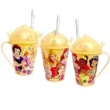 Imagem de Xícara Plástica com Coroa Princesas Disney 360ml Dourada – 1 unidade