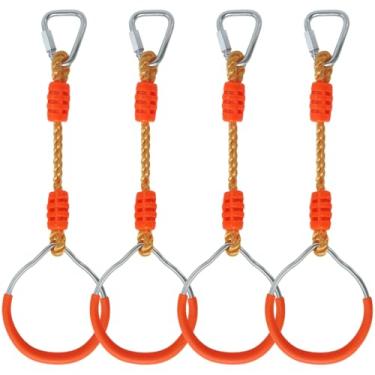 Imagem de Fitness Gymnastic Rings Swing Monkey Bar Rings for Backyard Outdoor Indoor, Removable Ninja Warrior Accessories Playground Training Equipment Hanging Ninja Rope Rings for Jungle Home Gym (4 Orange)