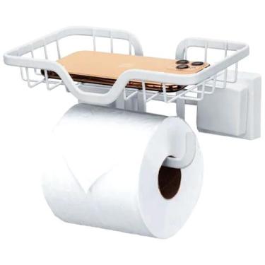 Imagem de Porta Papel Higiênico Suporte Celular Parede Platina Banheiro Lavabo S