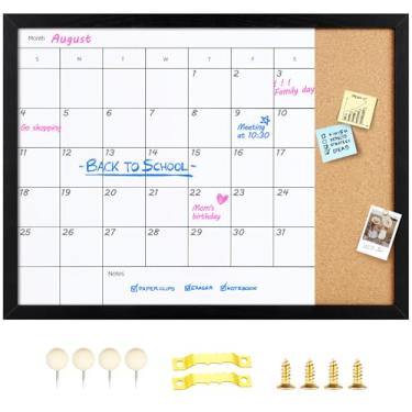Imagem de Aitakatta Quadro apagável a seco e quadro de cortiça, calendário mensal de superfície magnética, quadro branco e quadro de avisos, calendário de combinação apagável a seco para parede, quadro