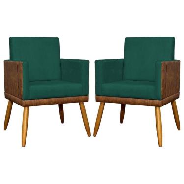 Imagem de Kit 2 Poltronas Decorativas Lis Corino e Pé Palito 30cm - Verde Suede Corino