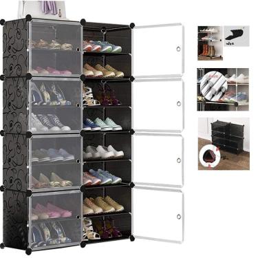 Imagem de Sapateita Gigante Dupla 32 Pares Armrio Modular 16 Prateleiras Porta Brinquedos Sapatos Quarto Closet Multiuso Com Porta
