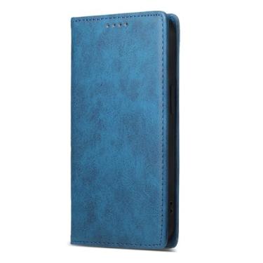 Imagem de LYJSMGZ Capa carteira para iPhone 16E, porta-cartões, flip fólio, proteção contra quedas, capa macia de TPU para homens e mulheres, capa de telefone de couro fosco, azul, 16E