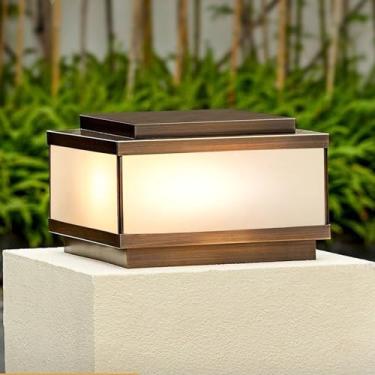 Imagem de JHOTEC Luminária De Poste Externa Aço E Cobre, À Prova D'Água, Coluna Vintage Para Pátio Gramado, Iluminação Externa, Cerca Deck, Base E26 (Vidro Fosco, 30 X Cm)