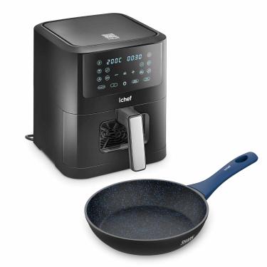 Imagem de Fritadeira Elétrica Airfryer Smart Vision 6L e Panela Home Azul Saute Petit 20cm | 127V