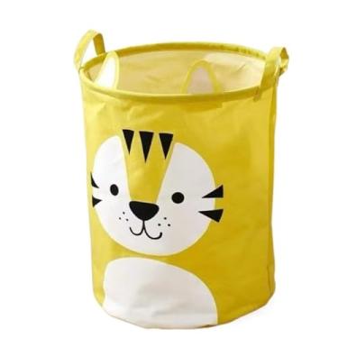 Imagem de Baú de Brinquedos Infantil Dobrável Quadrado – Organizador Multiuso com Estampa Animal, Porta Brinquedos para Quarto(amarelo tigre(redondo))