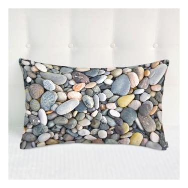 Imagem de Siwehtu Capas de travesseiro tamanho padrão colorido decoração de seixos do mar lindas capas de almofada para quarto sofá praia pedras redondas cinza, capas de almofada para escritório em casa 50 x 76