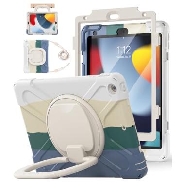 Imagem de BATYUE Capa para iPad 8ª/7ª geração, iPad 10,2 polegadas 2020/2019, capa infantil resistente resistente com protetor de tela, suporte giratório/suporte para lápis/alça de transporte (verde colorido)