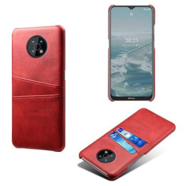 Imagem de Capas Compatível com Nokia G50,Caso de couro PU-Tampa de telefone a prova de choque com 2 slots de cartão,Proteção anti-impressão digital e anti-gota-Red