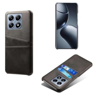 Imagem de Capas Compatível com Xiaomi 14T PRO,Caso de couro PU-Tampa de telefone a prova de choque com 2 slots de cartão,Proteção anti-impressão digital e anti-gota-Black