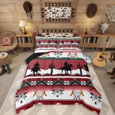 Imagem de Erosebridal Conjunto de cama King Size Western Longhorn Caveira Apanhador de Sonhos Boho Conjunto de Edredom para Crianças Meninos Adolescentes Adultos Quarto de Cowboy Cavalo Ocidental, Edredão