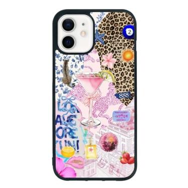 Imagem de qizjio Aesthetic Y2K Capa de telefone protetora à prova de choque Martini Retro Colagem Preppy Cheetah Print Capas de telefone para iPhone 11