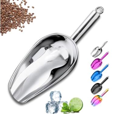 Imagem de scopbinsa Pá de Gelo de Metal 6 Oz, Pequena Pá de Gelo de Aço Inoxidável para Máquina de Gelo, Balde de Gelo, Cozinha, Freezer, Bar, Festa, Casamento, Multiuso para Pá de Pipoca, P (6 Onças, Prata)